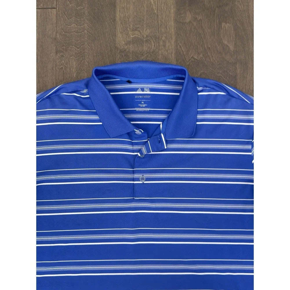 Adidas Puremotion Mens Blue Striped Polo Performance Golf Shirt Size XL Stretch
